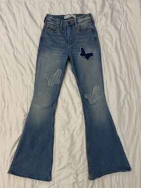Hollister Light Blue Butterfly Patch Flare Jeans